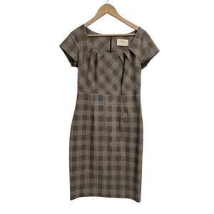 Renee C Brown Plaid Shift Short Sleeve Dress Medium Preppy Classic USA Made